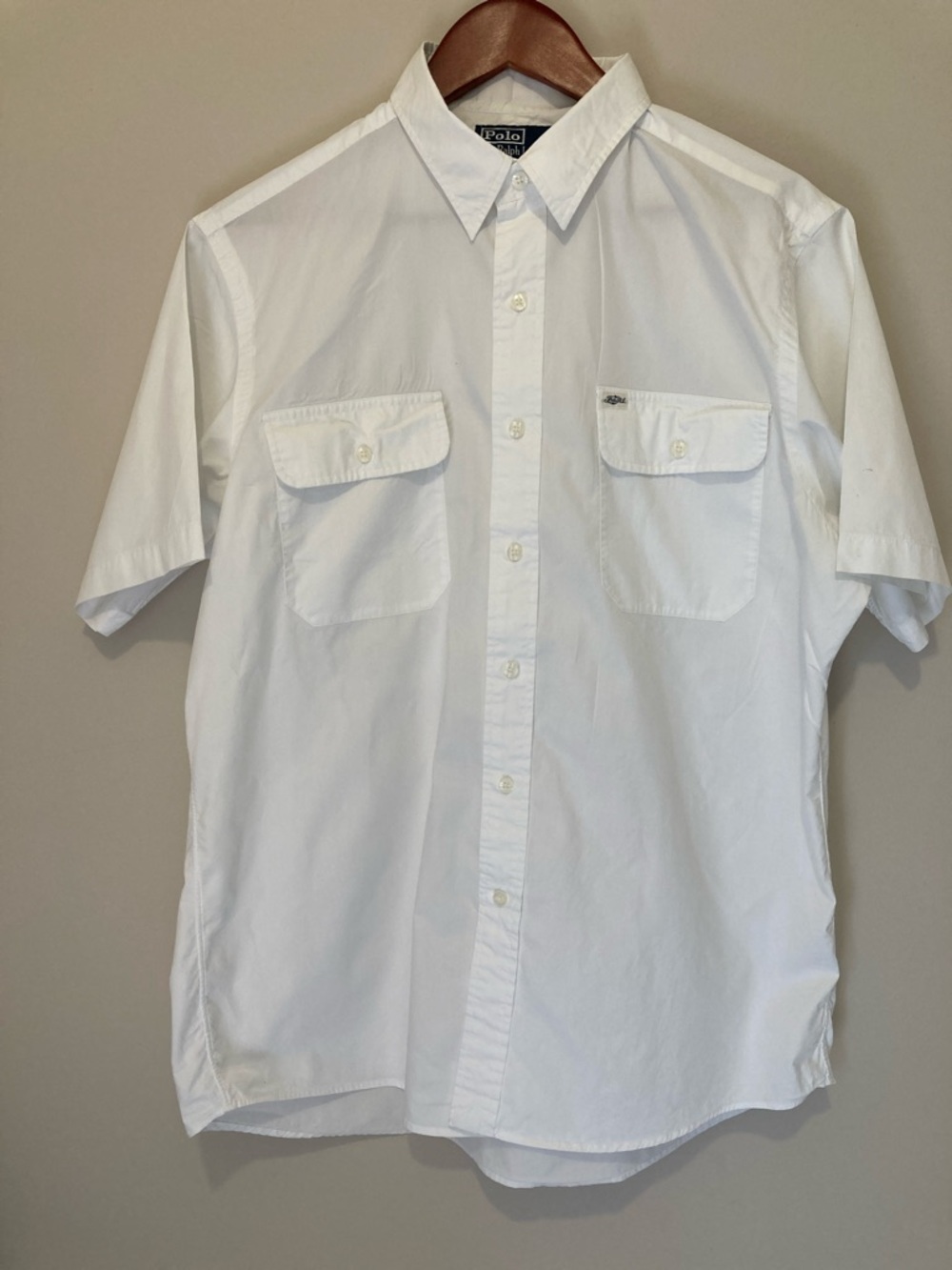Polo by Ralph Lauren White Short-Sleeve Button-Down Shirt with Chest Pockets Sz